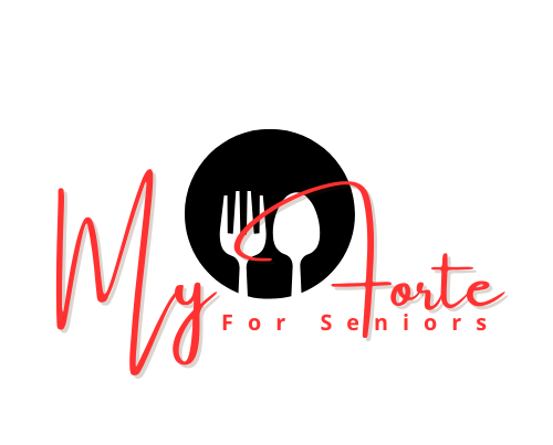 logo Logo for "My Forte for Seniors," featuring a fork and knife within a circular design.